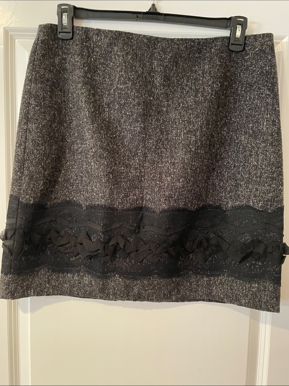 T Tahari Black and Gray Tweed Mini Skirt with Trim Detail
